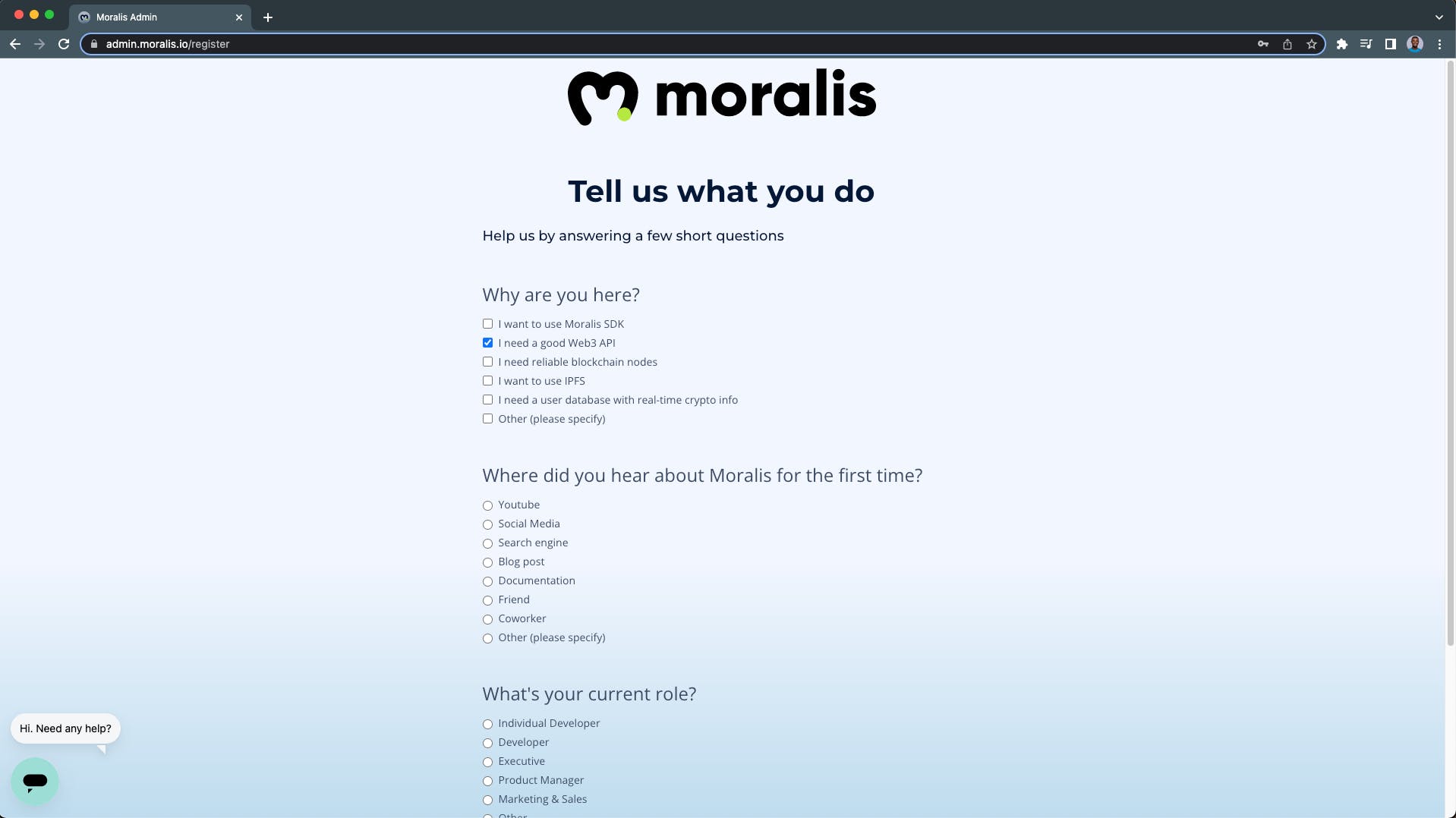 Moralis is requesting survey questions